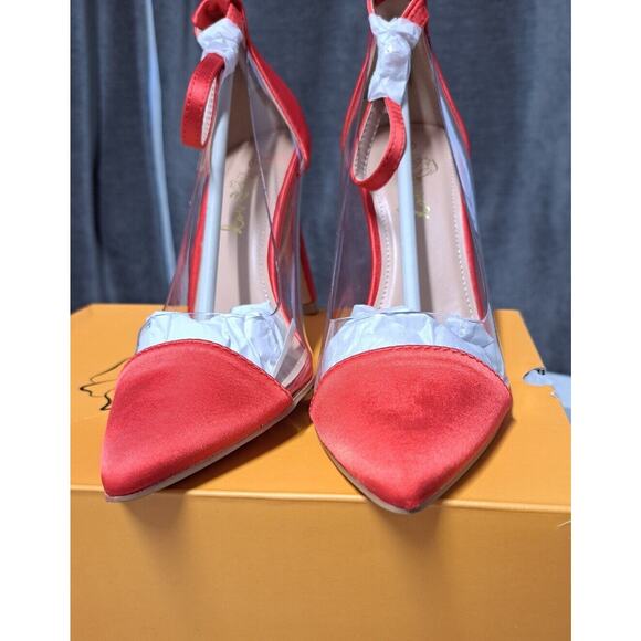 Women’s Size 5.5 Red Colored Pointed Toe‎ Strappy Heel Shoes - Picture 1 of 14